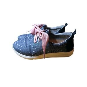 Tom's Women's Del Rey Canvas Shoe Polk-a-dot Grey W/pink Laces Size 6.5